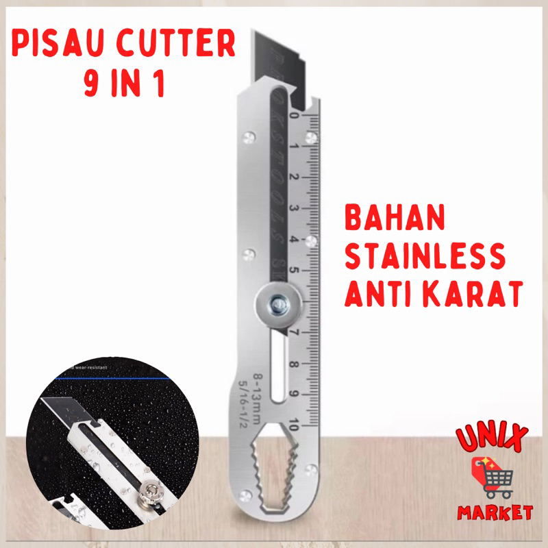 

Pisau Cutter Stainless Besi 9in1 Cutter Stainless Pemotong Kertas Tajam Anti Karat cuter piso besi