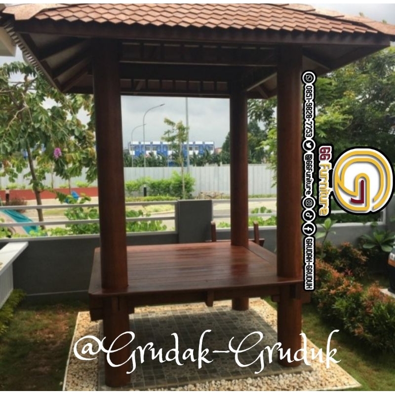 Gazebo Tanpa Sisi/Sandaran| Gazebo Kayu Jati Gazebo Tiang Polos 2x2m