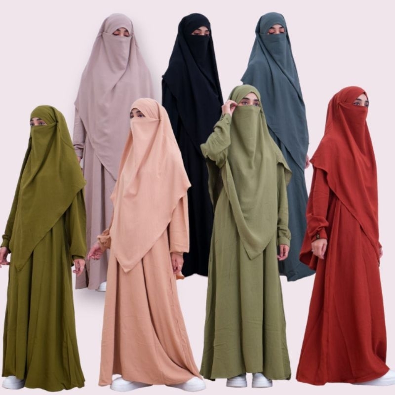 AYANA SET - Satu set dengan Khimar Ori by Syafeen.Id - Crincle Airflow - Gamis Model Umbrella - Bawa