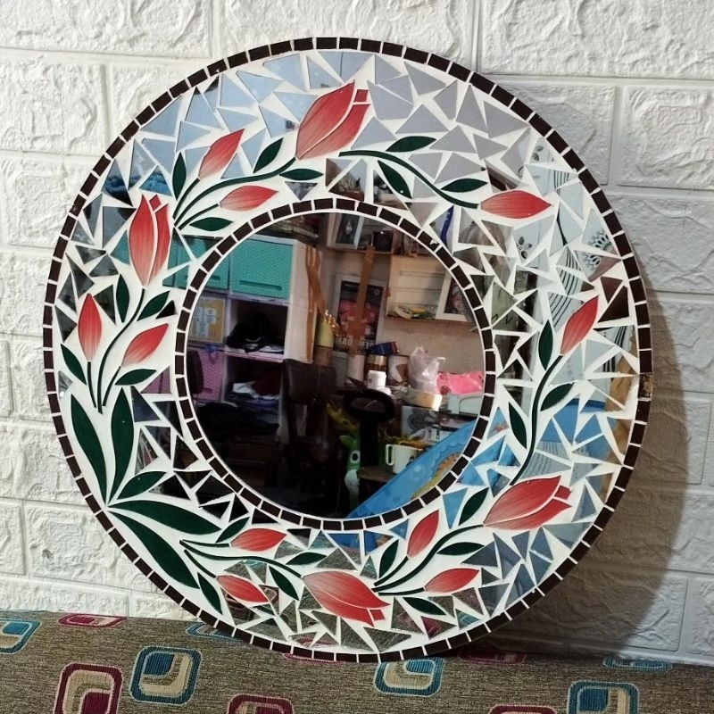 Cermin Dinding Hias Kaca Bulat Kayu Vintage Classic Antik