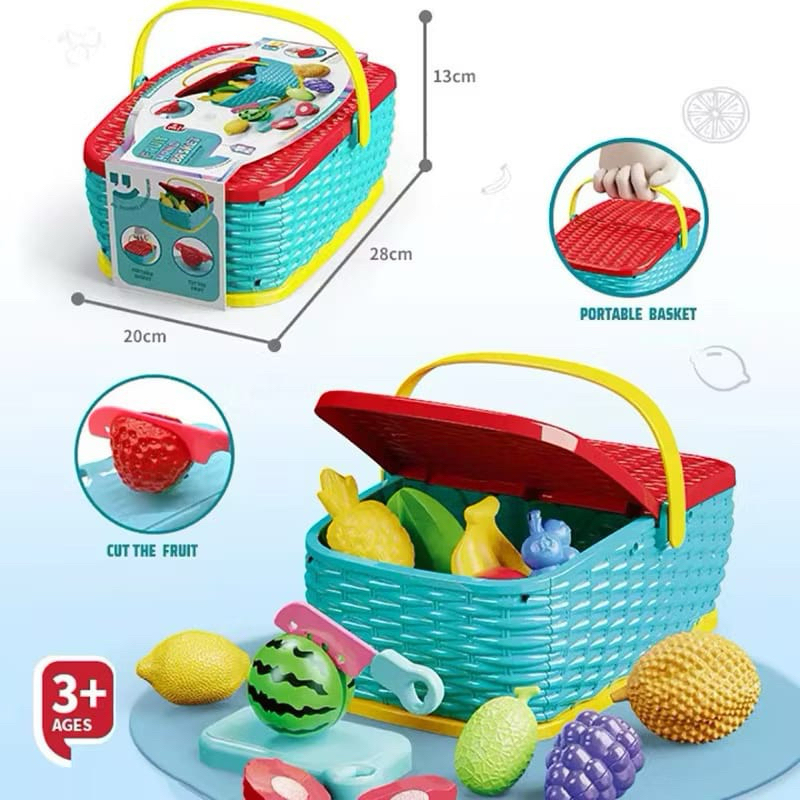 MAINAN KERANJANG PIKNIK ANAK MAINAN ANAK CEWEK POTONG BUAH MINIATUR MAKANAN / Hadiah Anak cewek 2-3 