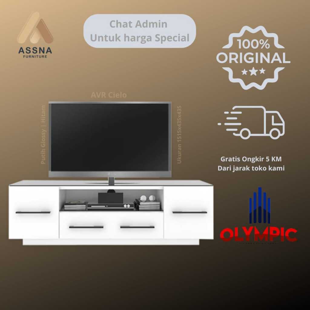 Meja Rak Rack Tv AVR Cielo Buffet Olympic Putih Glossy hitam