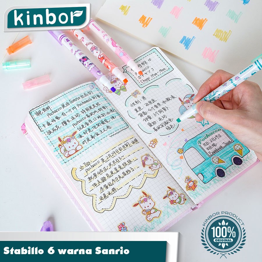 

D3W! 6PCS Stabilo Twin Head Penanda Highlighter Maker Kuromi Melody Cinamoroll