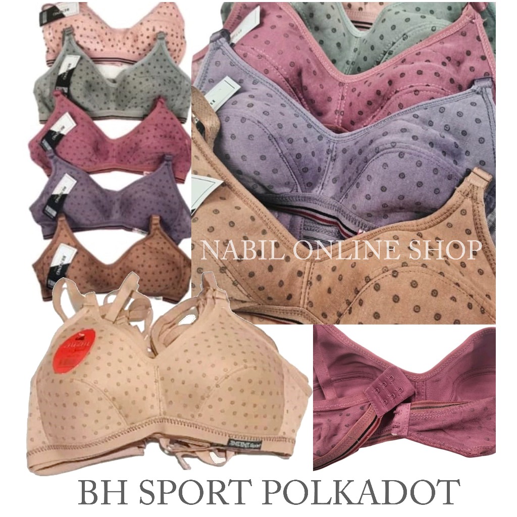 Promo 3Pcs BH BRA Sport Wanita Cewek Remaja Dewasa Tanpa Kawat Busa Tipis SIZE 34 36 38 Motif Polkad