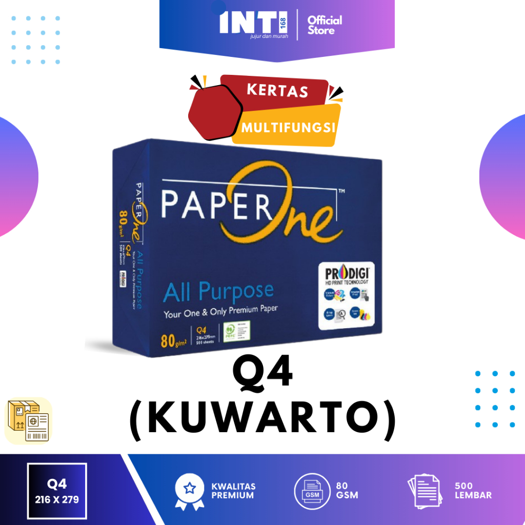 

PaperOne Kertas Quarto 80gr 1 Rim (500 lembar) Kertas HVS Q4 Kertas Fotocopy