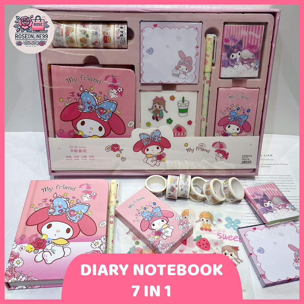 

RO Paket Alat Tulis 7 In 1 Diary Notebook Sanrio