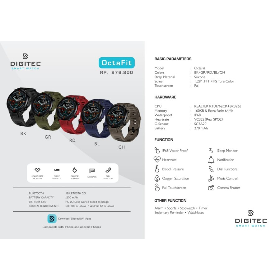 JAM TANGAN DIGITEC SMARTWATCH OCTAFIT/ SMART WATCH OCTAFIT ORIGINAL FULL TOUCHSCREEN
