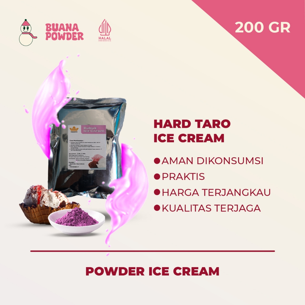 BUANAPOWDER - BUBUK ES KRIM MURAH RASA TARO 200 gr / HARD TARO ICE CREAM POWDER