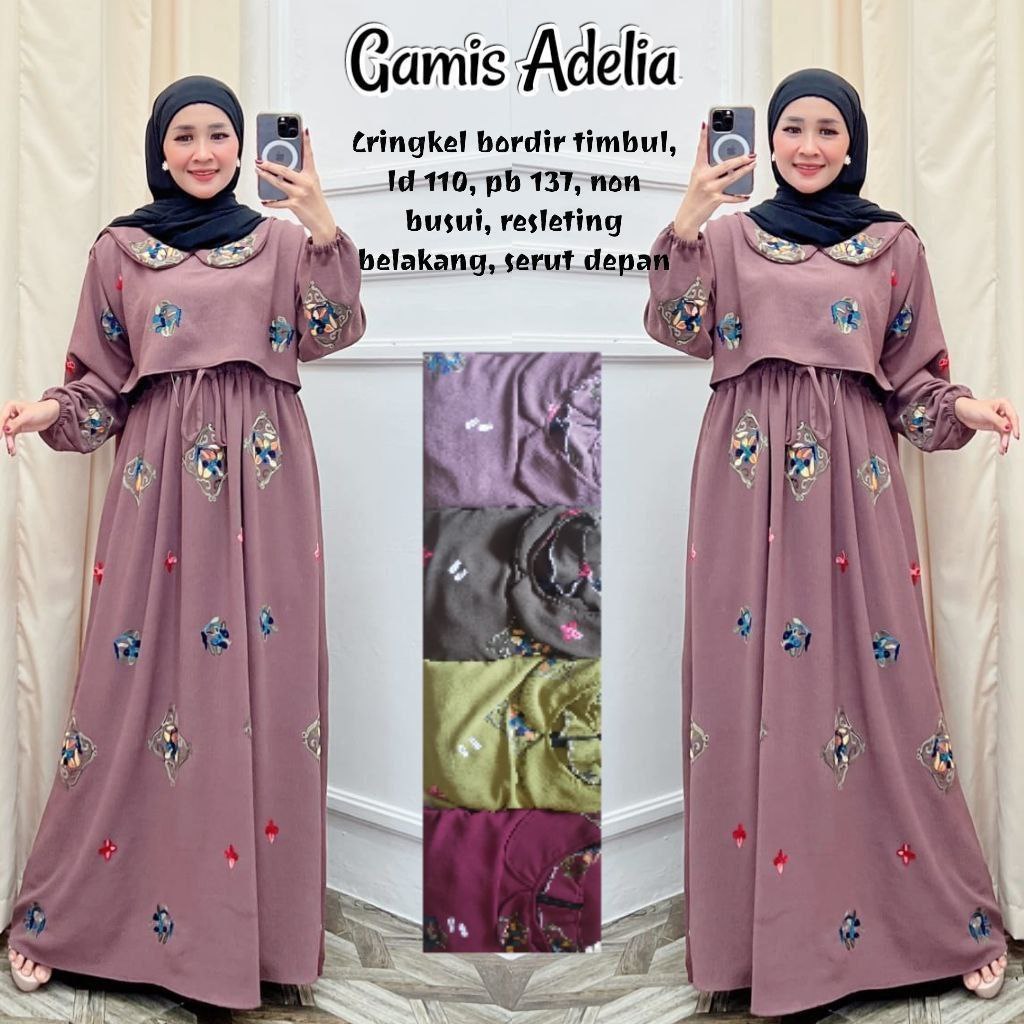 Gamis Long Dress Motif Bordir Gamis Murah Bahan Crinkle Premium