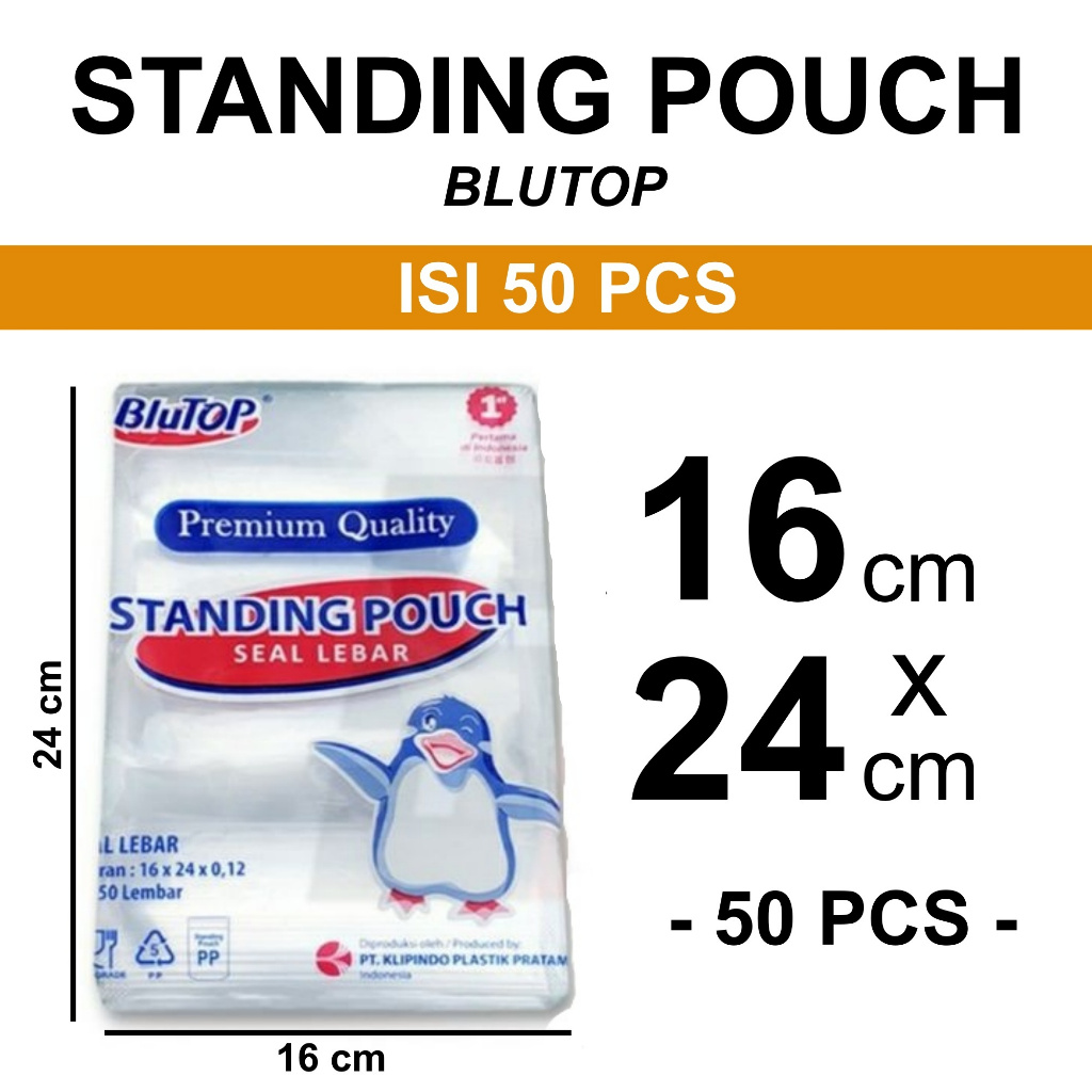 aiGooTan - (ISI 50) STANDING POUCH 16x24 CM BLUTOP - Plastik STP Ziplock Zip Berdiri Zipper Medan