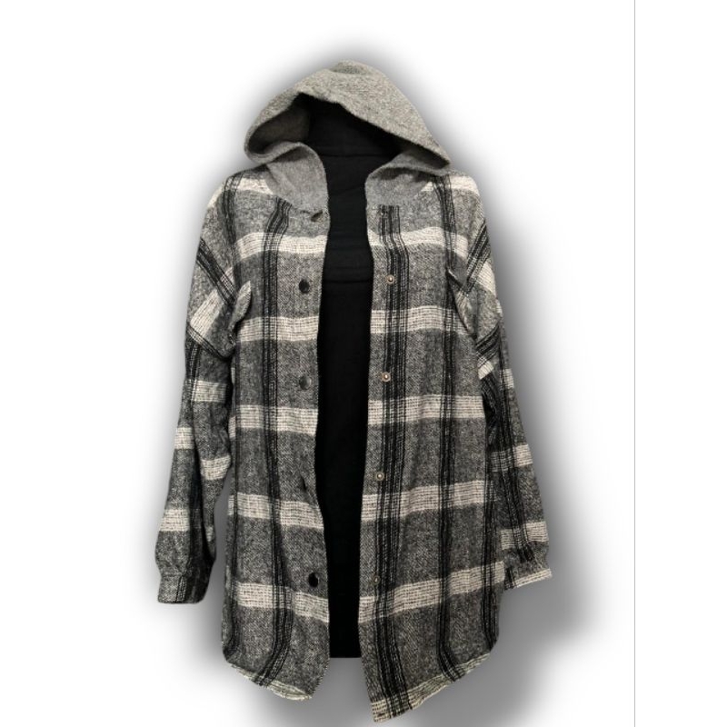 KEMEJA FLANEL HOODIE CEWEK (SECOND)