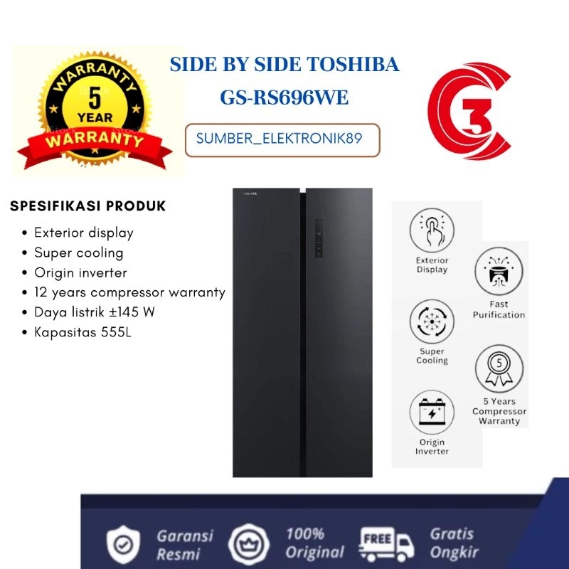 KULKAS TOSHIBA SIDE BY SIDE GR-RS696WE