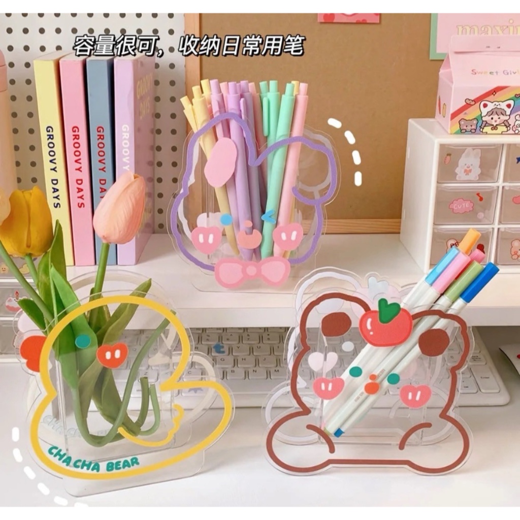 rak pen Pencil Holder Transparent Acrylic Decorative Pen Holder Cute Desktop Storage Supplies Pen Bo