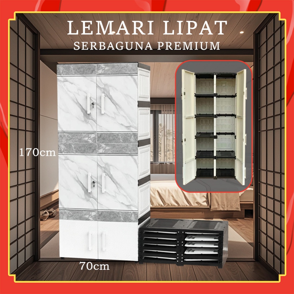 Lemari Lipat / Lemari Baju Jumbo /  Lemari Portable Serbaguna / Rak Buku Plastik Lipat Tanpa Dirakit