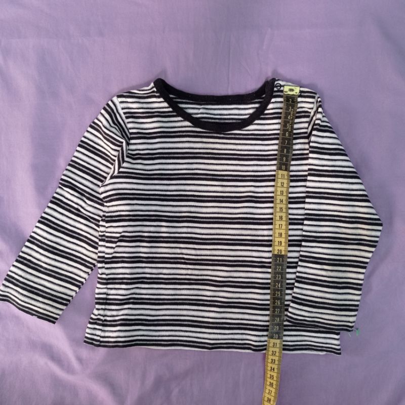 Kaos anak perempuan lengan panjang stripes hitam putih usia 1-2 tahun Comme ca du fosette tag size 9
