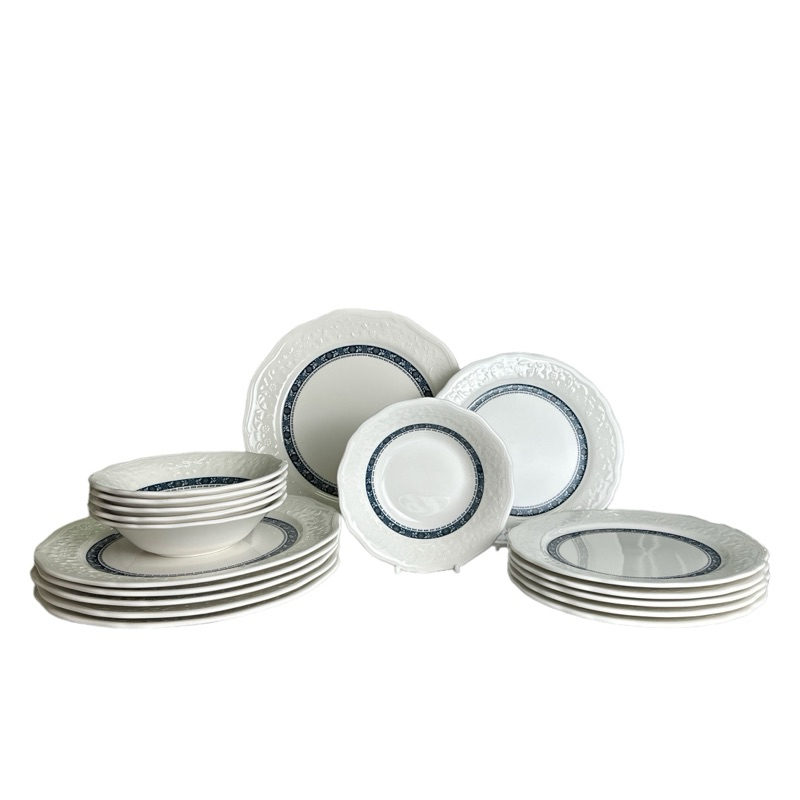 Saint James Okja Dinner Set 18pcs Plate Bowl White Blue Putih Biru
