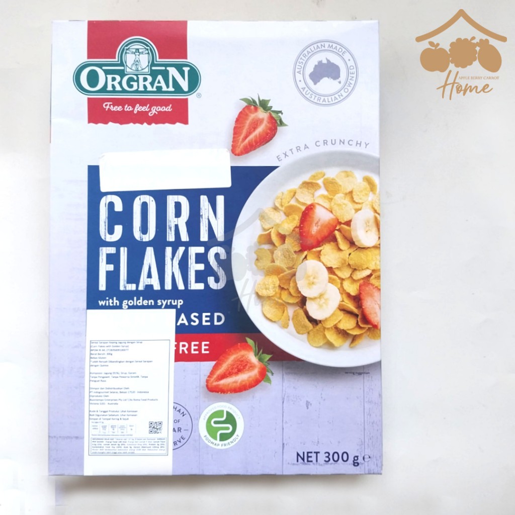 

Orgran Gluten Free Corn Flakes 300gr with golden syrup 300 gr sereal sarapan kering jagung sirup nut gluten free Dairy Free