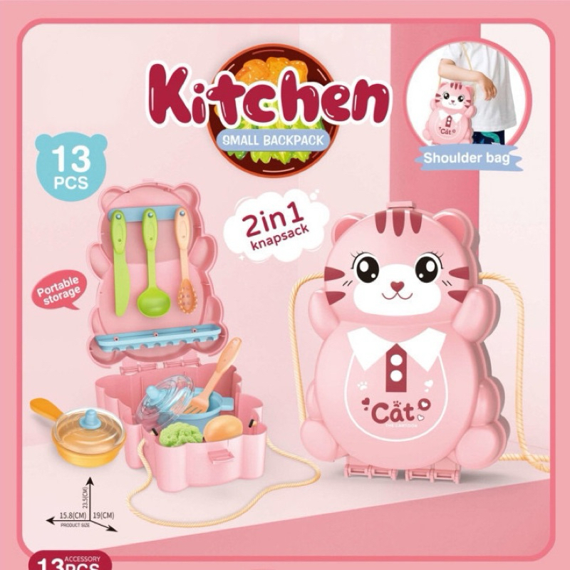 Mainan Kitchen set Memasak Bentuk Tas kucing Kitchen backpack- Hadiah ulang tahun anak perempuan - K