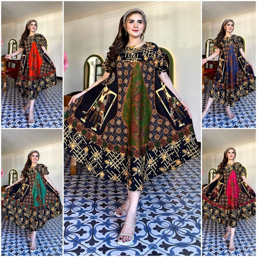 Daster Sogan Klok Payung Jumbo - Daster Batik Bukaan Kancing Depan Busui Friendly LD 120