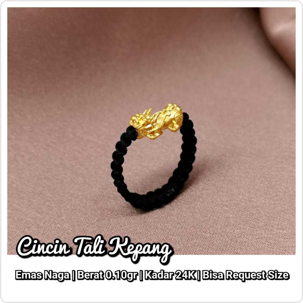 Cincin Emas Asli Naga/Pixue 24k Hongkong 999% Tali