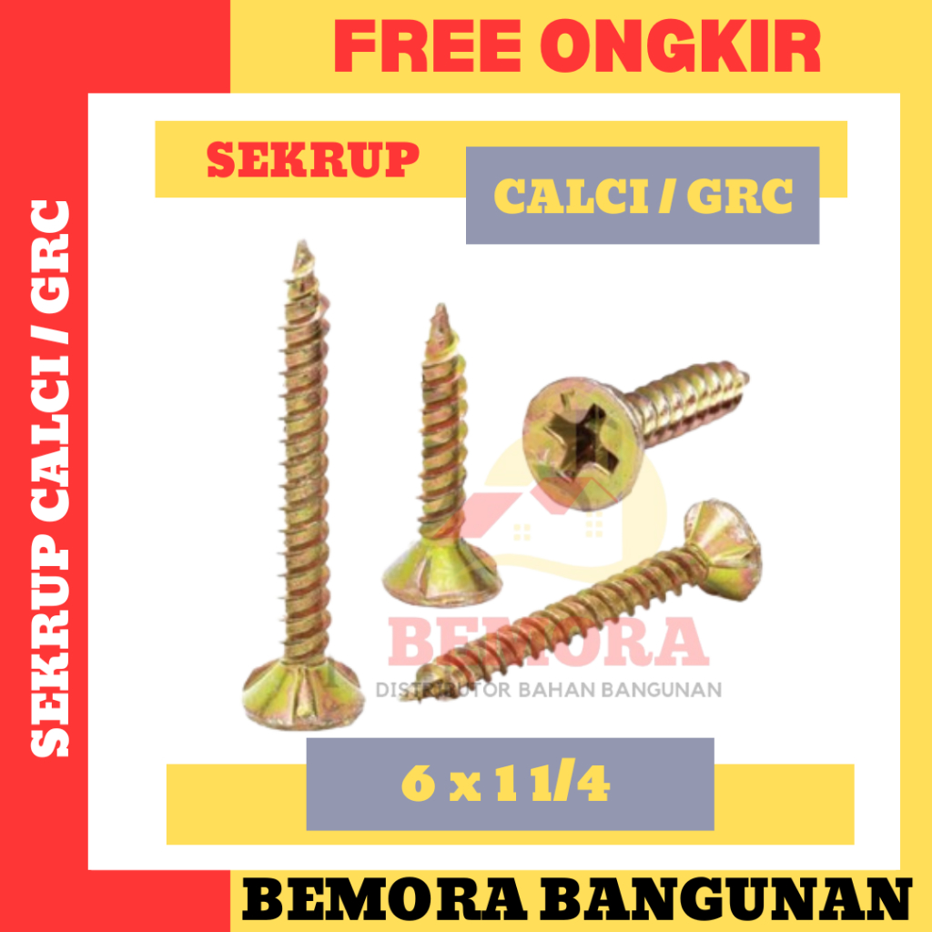 Sekrup Calci / GRC Kalsiboard Warna Kuning Sunray 6×1 1/4