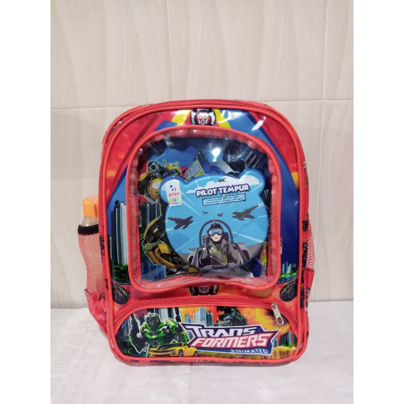 tas ransel anak laki-laki Transformers free botol dan kotak makan / tas anak sd laki-laki