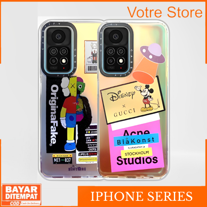 Case iPhone 11 12 Pro X XS Rainbow Casing Softcase Motif Kaws Original Gucci Disnep TPU Premium