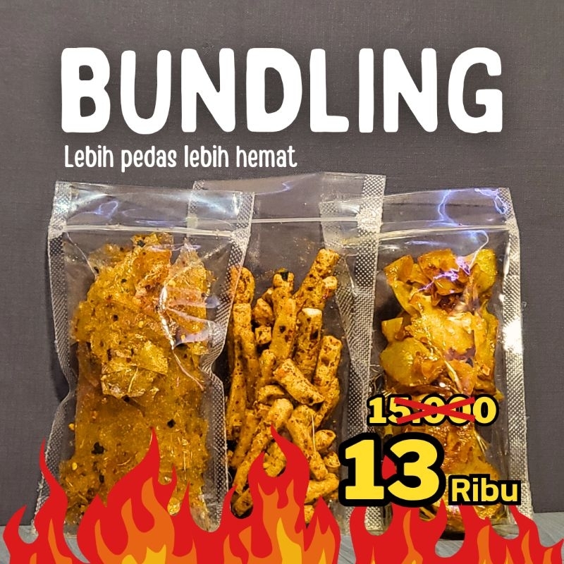 

BUNDLING||PAKET PEDASZZ Keripik singkong balado, Keripik kaca dan Basreng