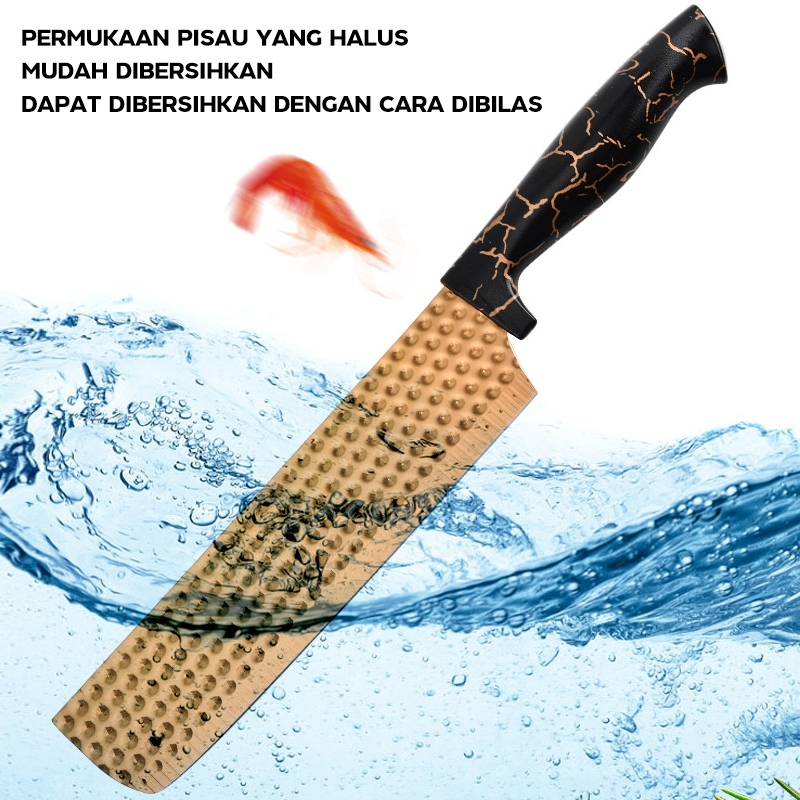 New Deals Texania Set Pisau Stainless Steel Isi 7Pcs Itanium Warna Gold Peralatan Dapur 7Pcs