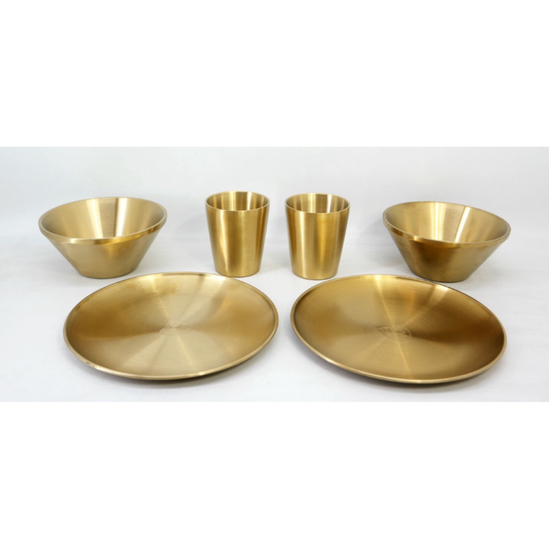 peralatan makan set STAINLESS GOLD SUS304 ANTI KARAT / piring GOLD premium mangkok cangkir stainless