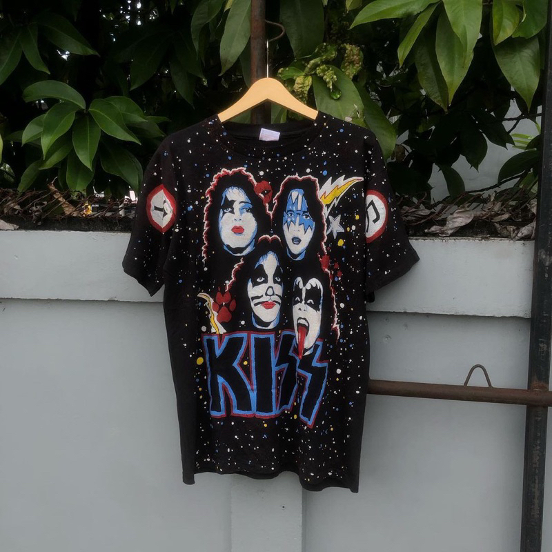 Kiss All Over Print Aop Vintage 90s Giant Kaos Band Official Tshirt Short Sleeve Heavy Cotton Origin