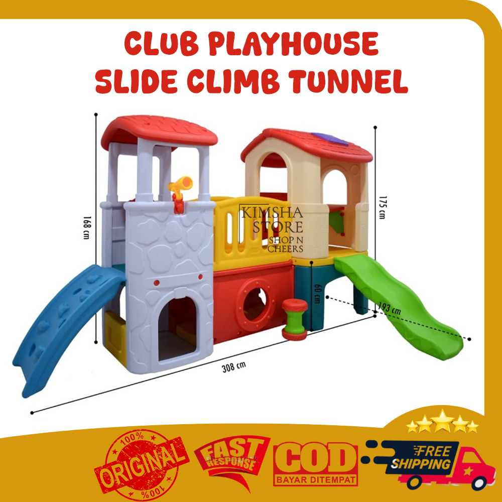 Labeille Junior 4 in 1 Club House Playhouse Slide Climb Tunnel Climber Playground Mainan Rumah Terow