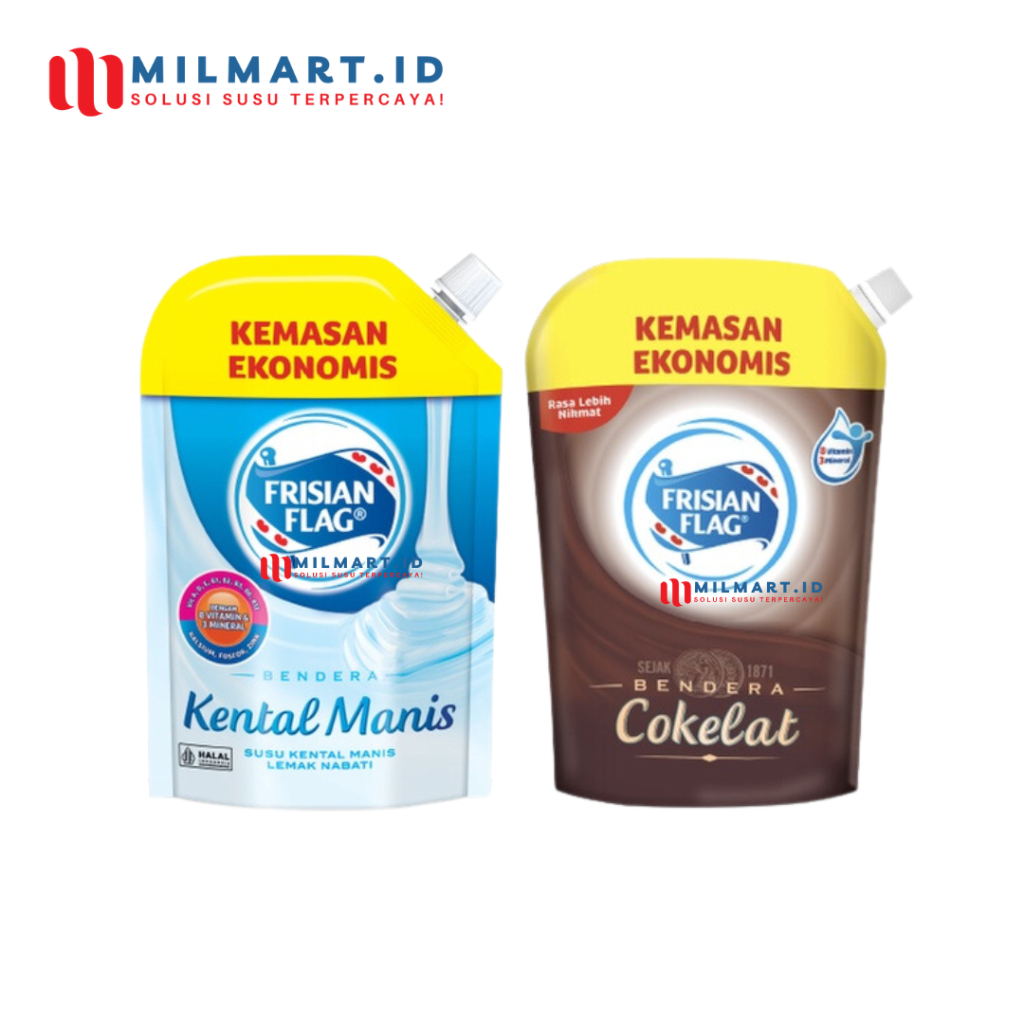 

FRISIAN FLAG KENTAL MANIS 545 G BENDERA SUSU KENTAL MANIS LEBIH NABATI POUCH PUTIH/COKELAT