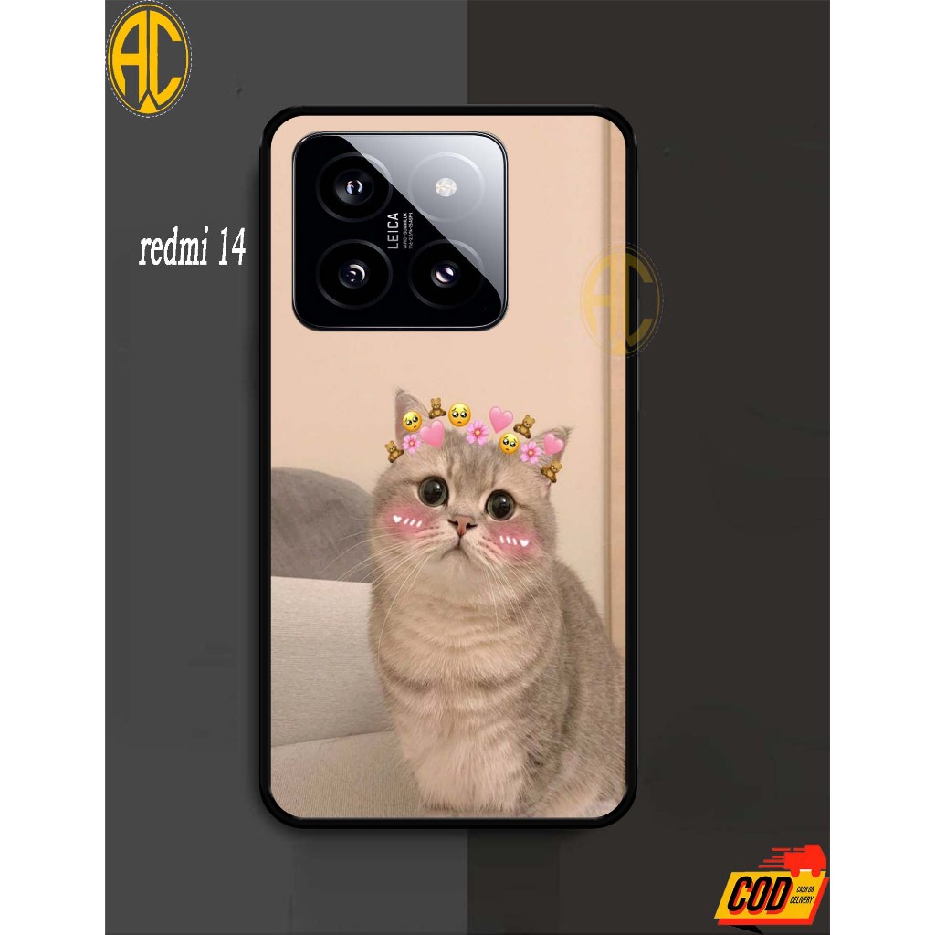 case xiaomi redmi note 14// case (kucing lucu) softcase hp-case hp-casing hp-silikon-softcase glas k