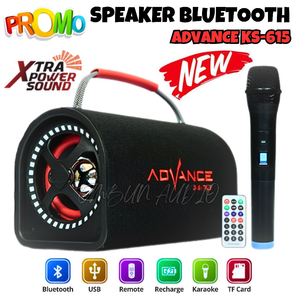 Speaker Bluetooth Portable ADVANCE KS-615 Gratis Mic Wireless Karaoke dan Fitur Lampu LED Remote