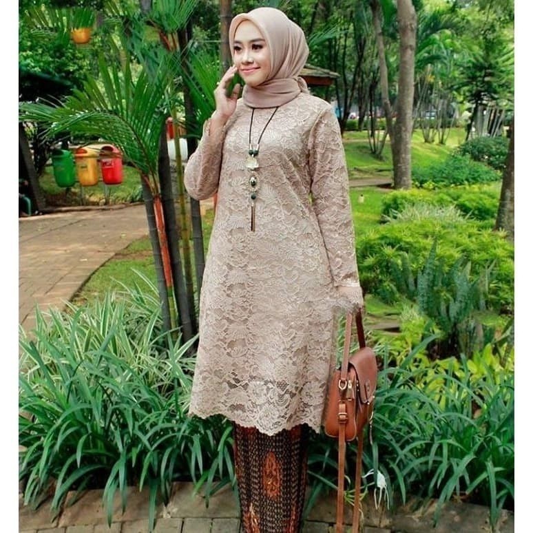 PROMO 8 8 SALE SET KEBAYA TUNIK BRUKAT KEBAYA WANITA / KEBAYA MUSLIM KEBAYA JUMBO MOCCA