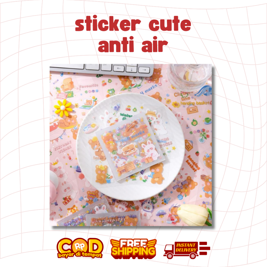 

[COD] 45 pcs STICKER LUCU DECO SCRAP BOOK JOURNALLING CUTE MOMO STICKER ANTI AIR GLITTER HOLOGRAM