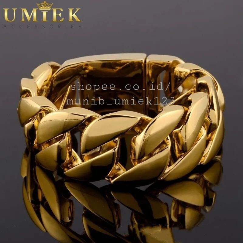 Gelang Pria Cowok Titanium Rantai Emas Gold Kuning Rante Asli besar big super jumbo Laki laki cowo a