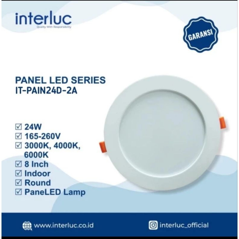 INTERLUC LAMPU DOWNLIGHT PANEL LED 24 WATT IB BULAT TEMPEL PLAFON BAGUS