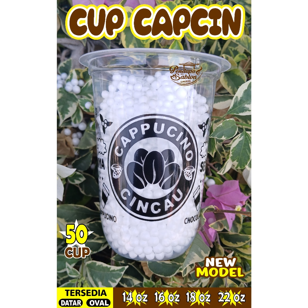 Gelas Cup Plastik Capcin Design14Oz 16Oz 18Oz 22Oz Oval Datar / Cup Boba / Sedotan Boba Bubble /
