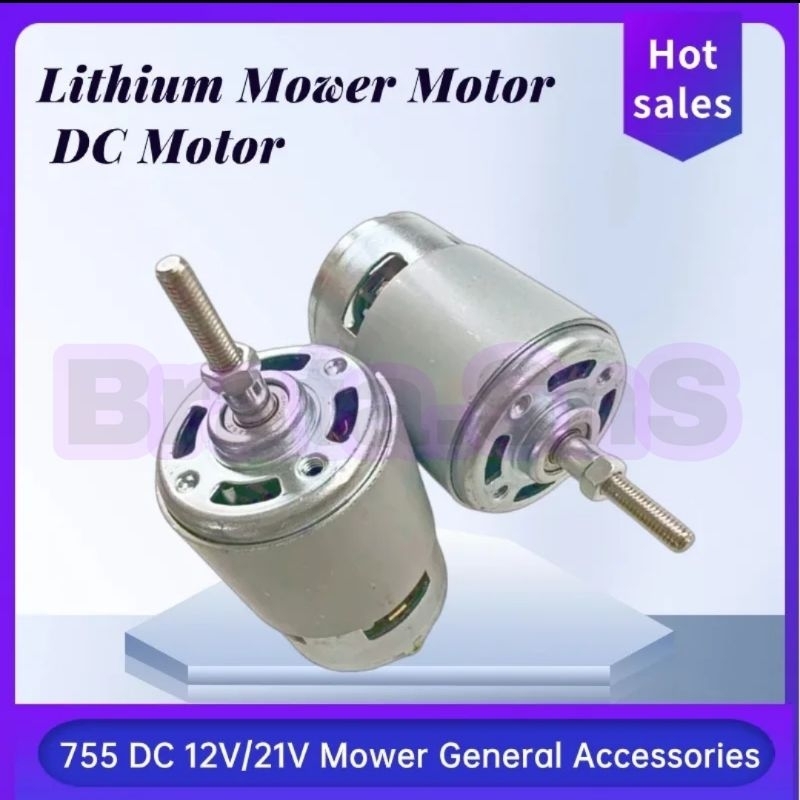 Dinamo DC Motor RS-755 RQ-755 12V dan 21V Mesin Potong Rumput Lawn Mower ( Bonus Mur + Shaft [ Stopp