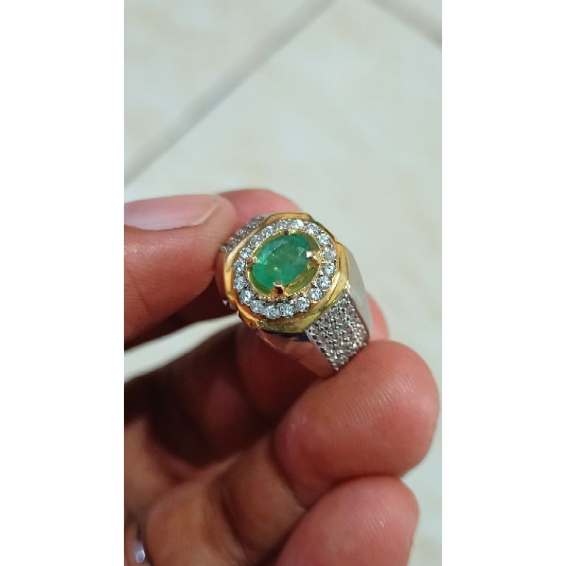 Natural Emerald Ring Perak pesanan tebal mewah memo GLI