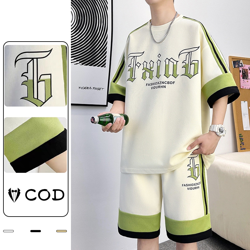 kaos/celana pendek pria/outfit pria 1 set lengkap keren/baju/baju olahraga//hitam/baju setelan pria/