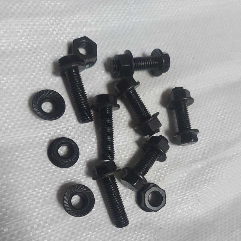 Set Baut Flange Hitam M10x35 Baja 8.8 Kunci 14 Pitch 1.5 Baut dan Mur 1 Set