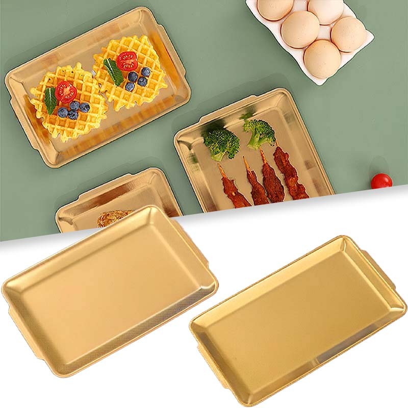 Baki Gold Nampan Nampan Prasmanan Stainless Tutup Nampan Cantik Nampan Mewah Nampan Persegi Panjang