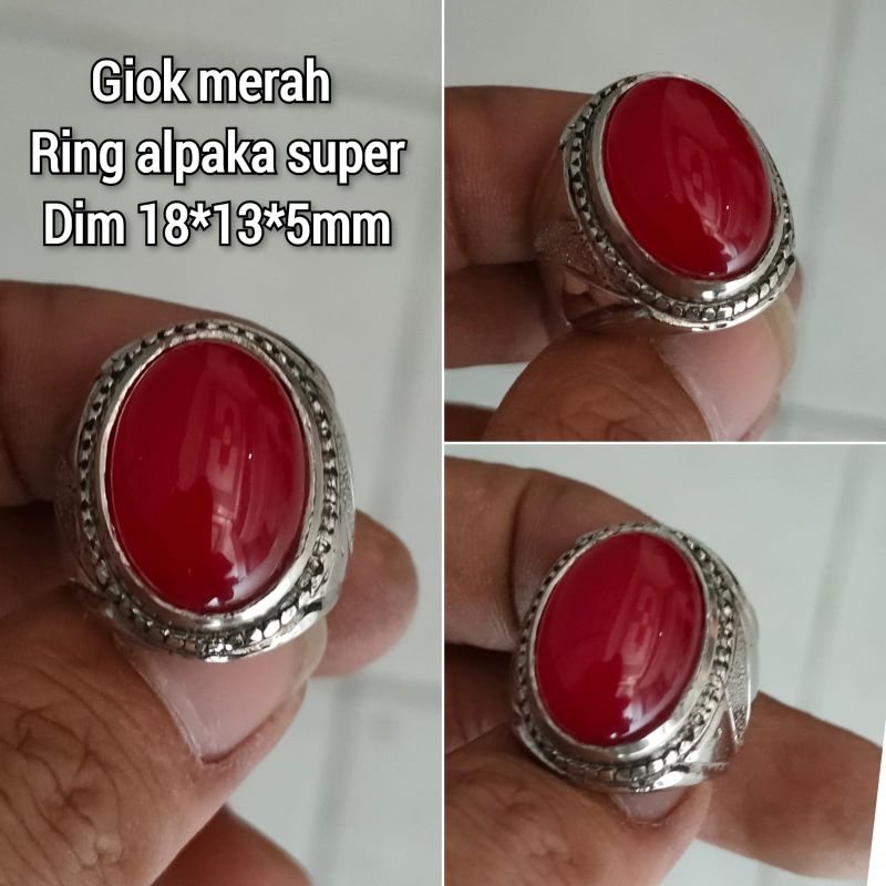 CINCIN PRIA BATU RED BARON SERAT DALAM GIOK MERAH RING ALPAKA SUPER