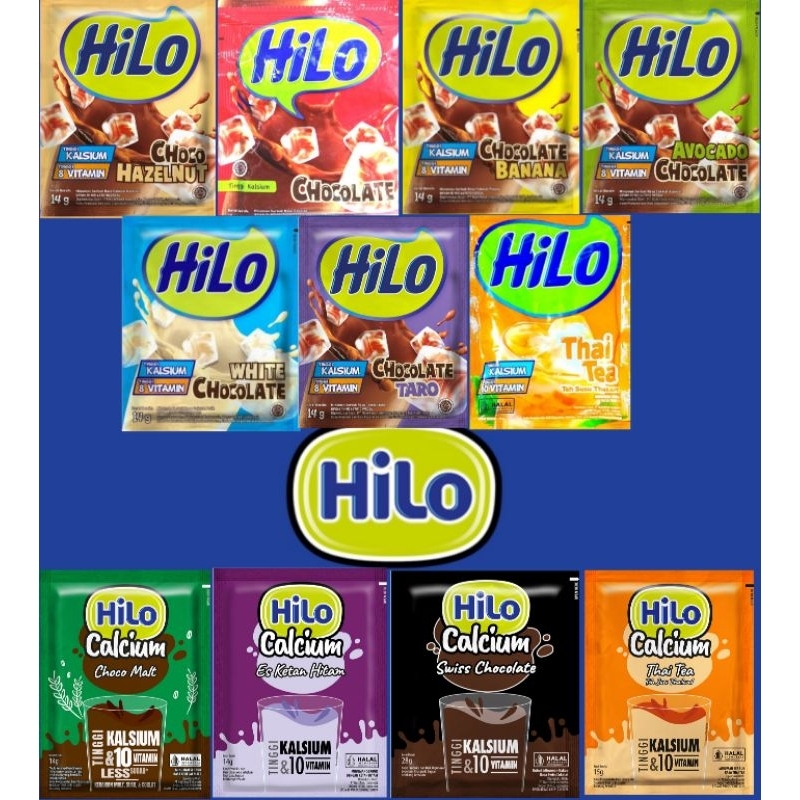 

HiLo 14gr (isi 1 renceng 5 sachet), 120gr, 300gr (Choco Hazelnut, Chocolate, Choco Banana, White Choco, Avocado Choco, Thai Tea, Choco Taro, Choco Malt, Es Ketan Hitam, Swiss Choco, Belgian Choco)