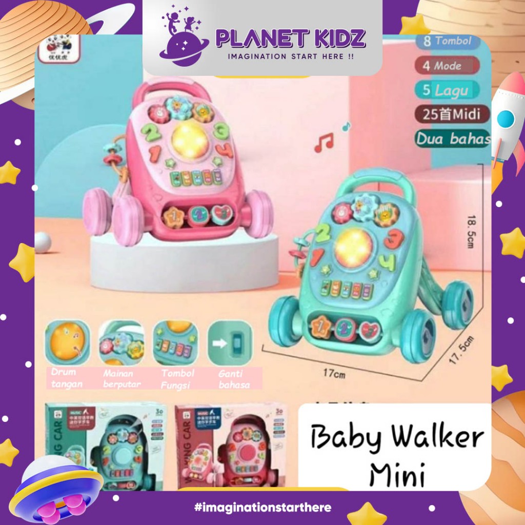 PLANETKIDZ FK107 Mainan Anak Baby Walker Mini Lengkap Music Piano Drum Edukasi Multifungsi  Mainan E