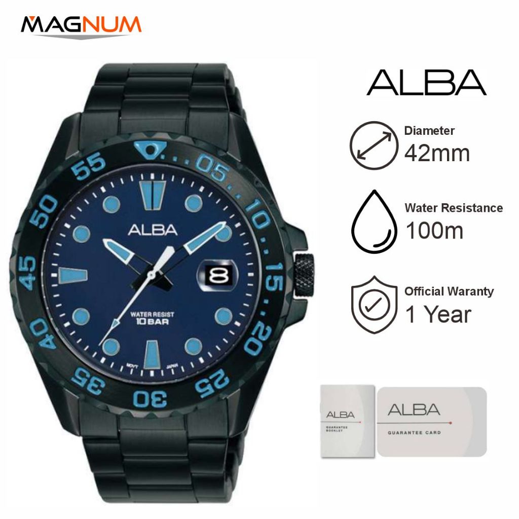 ALBA AS9N27 Jam Tangan Pria Strap Rantai Stainless Steel Hitam Original Bergaransi Resmi