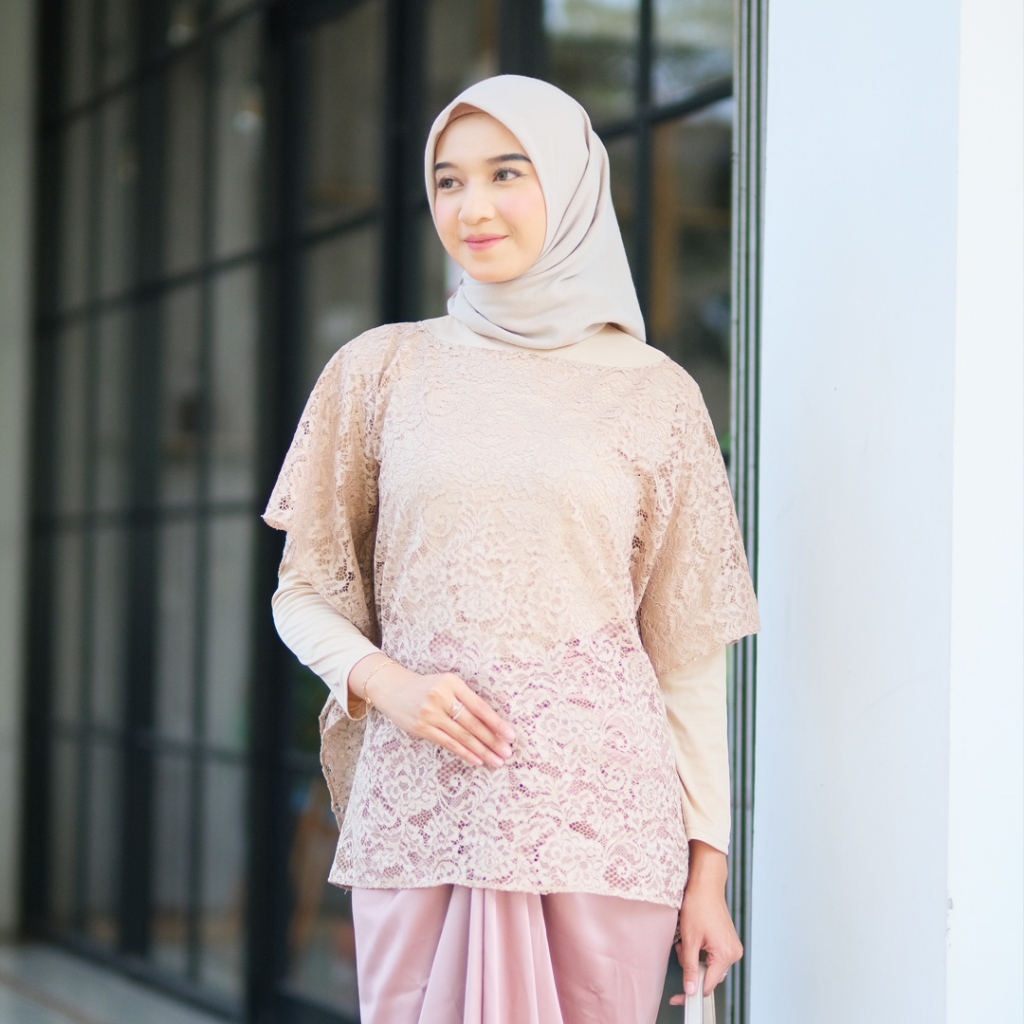 BATIK COUPLE TERMURAH - Atasan Brokat Cape Outer Keyla Outfit Kondangan Kekinian